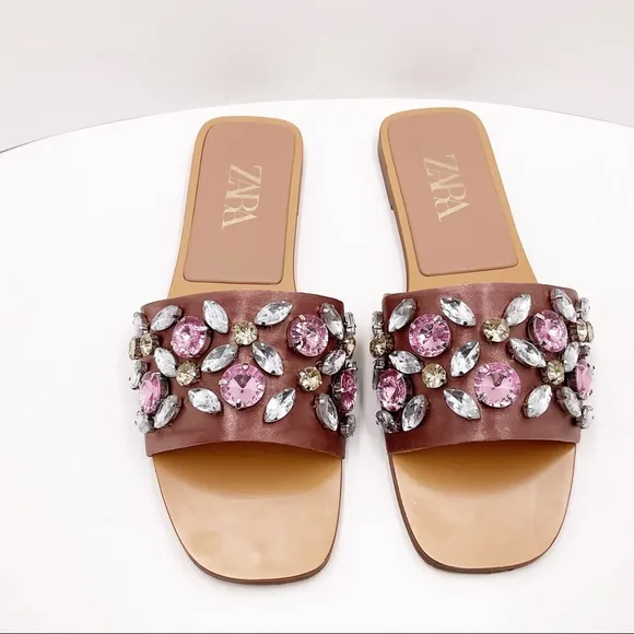 {Zara} Satin Effect Embellished Sandals