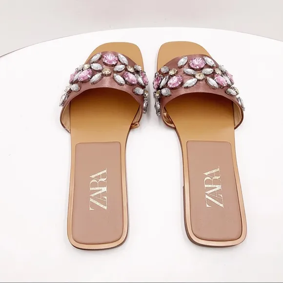 {Zara} Satin Effect Embellished Sandals