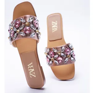{Zara} Satin Effect Embellished Sandals