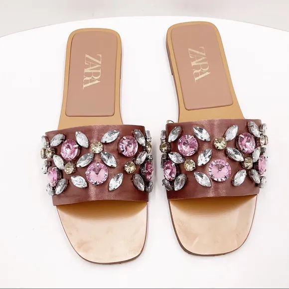 {Zara} Satin Effect Embellished Sandals