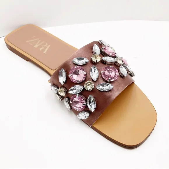 {Zara} Satin Effect Embellished Sandals