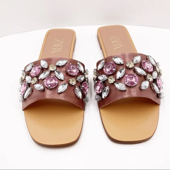 {Zara} Satin Effect Embellished Sandals